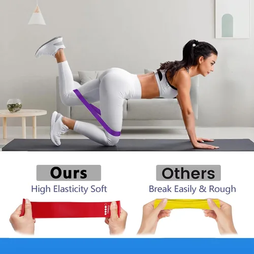 Miniatura 7 de Bandas de resistencia para entrenamiento, juego de 5 bandas elásticas para ejercicio con guía de entrenamiento y bolsa de transporte, bandas