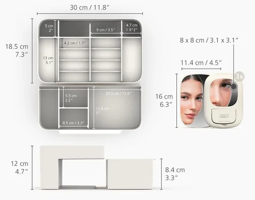 Miniatura 3 de Joseph Joseph 75005 Viva Organizador de Almacenamiento de Maquillaje y Cosméticos con Cajón, Grande con Espejo, Concha, Crema