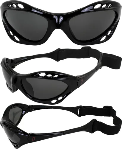 Miniatura 6 de Hurricane Eyewear Gafas flotantes polarizadas para motos acuáticas de categoría 4, 2 pares de marcos acolchados negros, lentes de espejo azul y humo