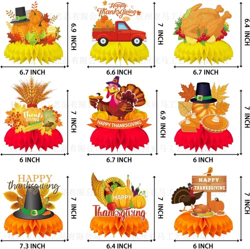 Miniatura 2 de Centros de mesa de Acción de Gracias, 9 piezas de decoración de otoño de calabaza, pavo, decoración de reunión, suministros de fiesta de otoño