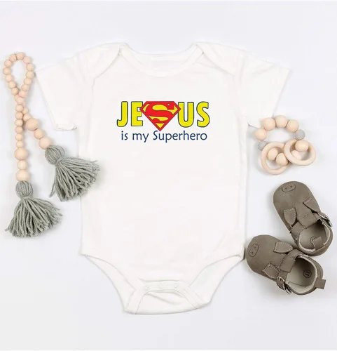 Miniatura 4 de TripleBDesigns Jesus is my Superhero Christian Baptism Religioso - Mameluco para bebé recién nacido