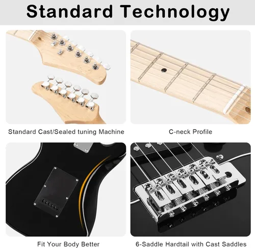 Miniatura 3 de Ktaxon Guitarra eléctrica de 39 pulgadas con amplificador, kit de guitarras eléctricas SSS de tamaño completo de 6 cuerdas con accesorios