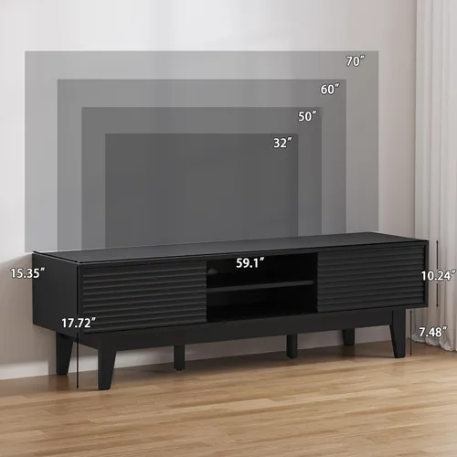 Miniatura 3 de BORNOON Soporte de TV para TV de 65 pulgadas, moderno centro de entretenimiento acanalado consola de TV con almacenamiento, consola multimedia
