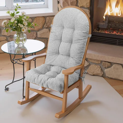 Cojín para silla mecedora de 44 x 19 pulgadas, de grosor transpirable, de algodón y lino, repuesto suave copetudo con lazos y parte inferior