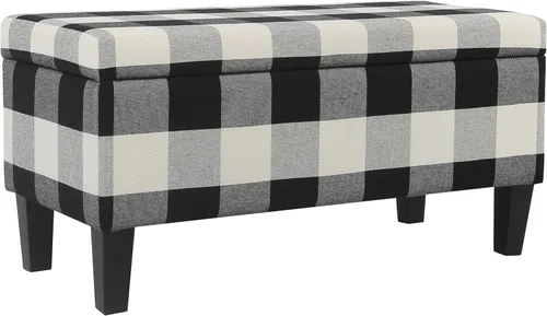 Miniatura 25 de HomePop Decoración del hogar Banco de almacenamiento con botones Banco otomano con almacenamiento para sala de estar y dormitorio, cuero Piel