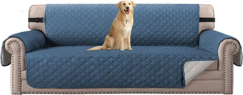 Miniatura 25 de H.VERSAILTEX Funda de sofá resistente al agua para sofá de 3 cojines, reversible, protector de muebles acolchado con correa elástica, funda de sofá