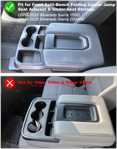 Miniatura 2 de CDEFG Organizador de consola central Chevy Silverado Sierra 2500HD 3500HD 2019-2025 2026 (solo asiento plegable de banco dividido)