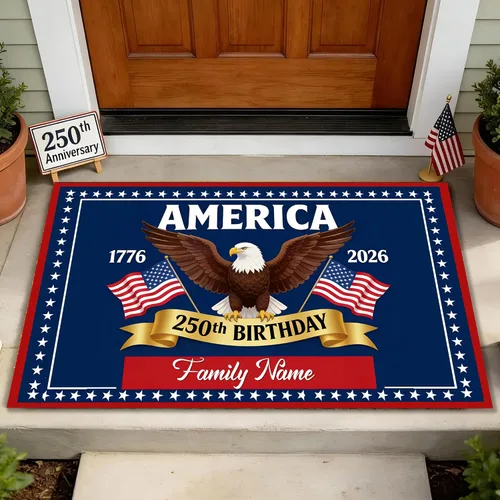 Magimagine Felpudo estadounidense personalizado para el 250 aniversario, regalo personalizado del 4 de julio, feliz cumpleaños 250 de Estados