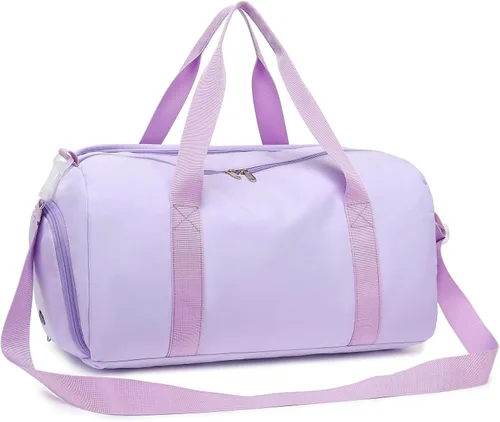 Bolsa de viaje deportiva para gimnasio para hombres y mujeres con compartimento para zapatos, bolsillo húmedo, Púrpura (pure purple), Bolsa de lona