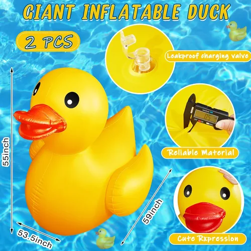 Miniatura 2 de Hungdao 2 piezas de pato inflable gigante de 5 pies, enorme pato de goma, flotador inflable grande para piscina para adultos, verano, playa, Bonito