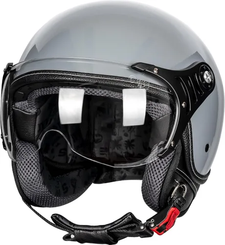 Yesmotor Casco de motocicleta 3/4 Casco retro de cara abierta Vespa para scooters con visera transparente para hombres y mujeres - Aprobado por DOT