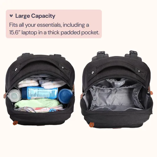 Miniatura 4 de BabbleRoo Mochila para pañales – Bolsa de pañales grande de viaje para bebé con cambiador, bolsas de bebé impermeables para mamá y papá, bolsas Negro