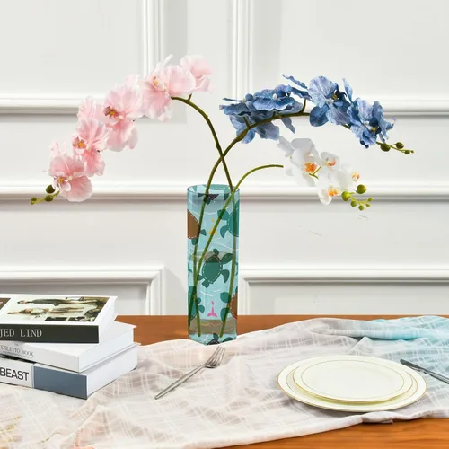 Miniatura 3 de Blue Cartoon Sea Turtle Silhouette Plastic Flower Vase for Home Decor 11.8 x 3.9 Inch decorative Living Room Vase Unbreakable Living Room Dining