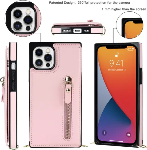 Miniatura 7 de Funda cruzada para teléfono iPhone 12 / iPhone 12 Pro de cuero con tarjetero, funda protectora extraíble y ajustable con botón compatible con iPhone