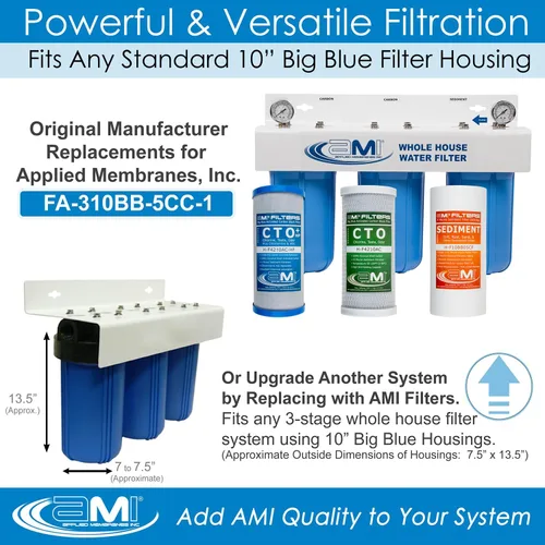 Miniatura 2 de Applied Membranes Inc. Reemplazo de cartucho de filtro de agua de 3 etapas para toda la casa, incluye cartuchos de filtro de sedimentos, carbono