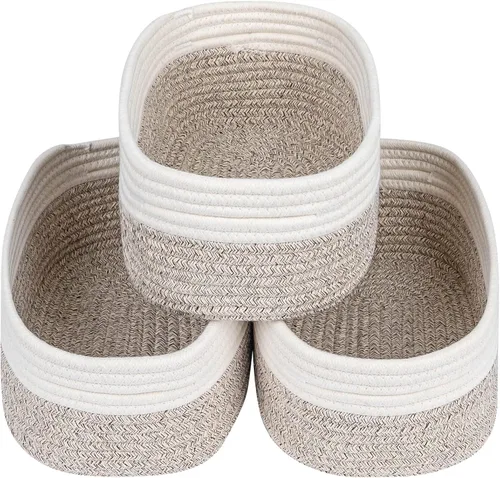 Miniatura 20 de CubesLand Cesta rectangular de organización/almacenamiento, cestas tejidas de cuerda de algodón natural para organizar, cesta pequeña para niños