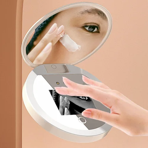 Miniatura 6 de Espejo compacto de viaje, espejo portátil de maquillaje iluminado de 3.5 pulgadas con aumento 2X y cámara de prueba de protección solar para mujeres