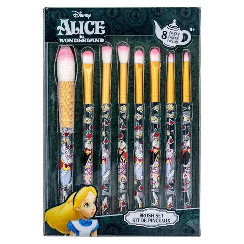 Disney Alicia en el País de las Maravillas Juego de 8 brochas de maquillaje para sombra de ojos, iluminador, rubor, pelo suave, kit de maquillaje