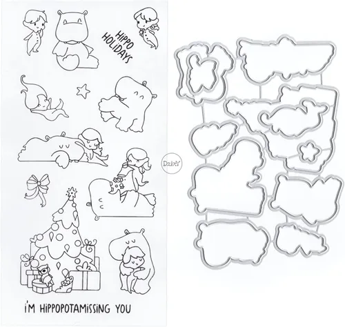 DzIxY Juego de sellos transparentes de animales de árbol de Navidad y troqueles de corte de metal para hacer tarjetas, álbumes de recortes,