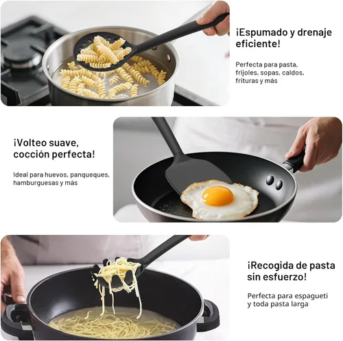 Miniatura 3 de Coukre Juego de utensilios de cocina de silicona con soporte, resistentes al calor, herramientas de cocina de grado alimenticio, espátula, cuchara
