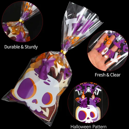 Miniatura 3 de DIYASY Paquete de 180 bolsas de celofán de Halloween, bolsa de plástico para dulces para niños, bolsas transparentes para aperitivos, recuerdos