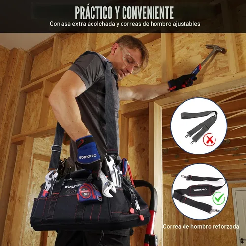 Miniatura 4 de WORKPRO W081022A - Bolsa de almacenamiento de herramientas de boca ancha con base de goma resistente al agua, 16 pulgadas