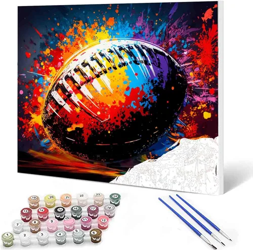 Miniatura 35 de Aihonmin Pintura por números, tema de baloncesto, kit de pintura al óleo para niños y adultos, pintura de dibujo de 16 x 20 pulgadas, pigmento Bola