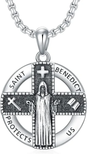 Miniatura 42 de CEKAMA - Collar de plata de ley 925 con dije de amuleto para hombres y mujeres, con cadena de 0.098 in, 22 pulgadas + 2 pulgadas