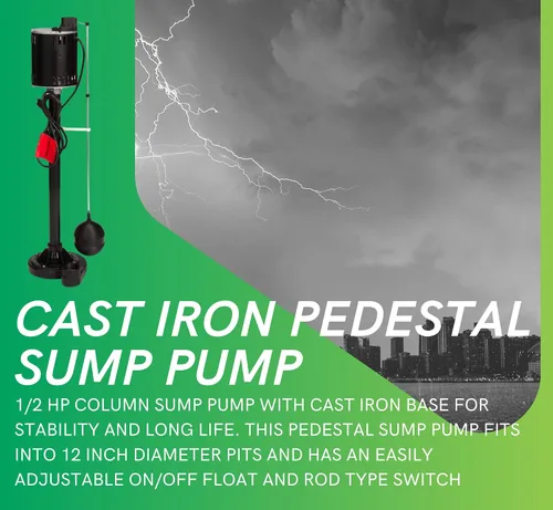 Miniatura 2 de Star 5CHD ½ HP Bomba de sumidero de pedestal de hierro fundido con interruptor de varilla flotante de encendido/apagado ajustable, bomba de columna