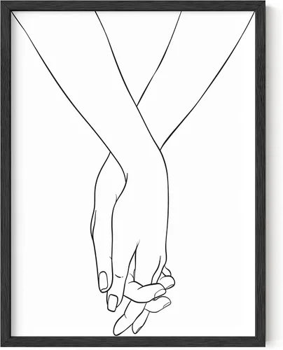 HAUS AND HUES Pinky Promise - Arte de pared – Dibujo de línea minimalista, tomados de la mano, decoración romántica, póster de pareja (marco negro,