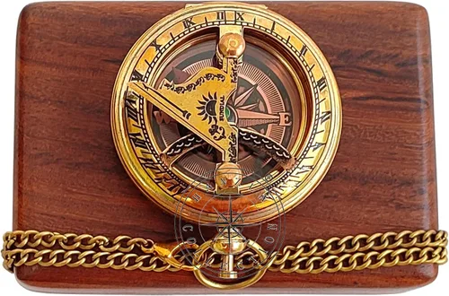 Miniatura 5 de Reloj de sol hecho a mano con botón de dirección con cadena y caja de madera, reloj de sol de bolsillo de brújula de latón, regalo de bautismo