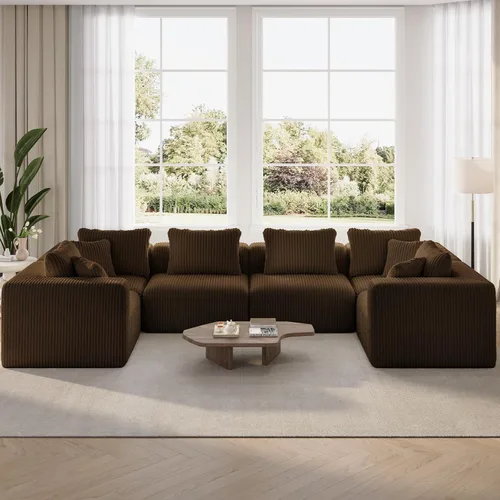 Miniatura 38 de Novilla 141" Sofá seccional modular, sofá seccional moderno en forma de nube con soporte Smarts Coil™, sofá sin huesos en forma de U para sala
