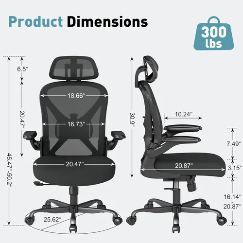 Miniatura 3 de ZZH Juego de 2 sillas ergonómicas de oficina con soporte lumbar ajustable y reposacabezas, silla de escritorio de malla para oficina en casa