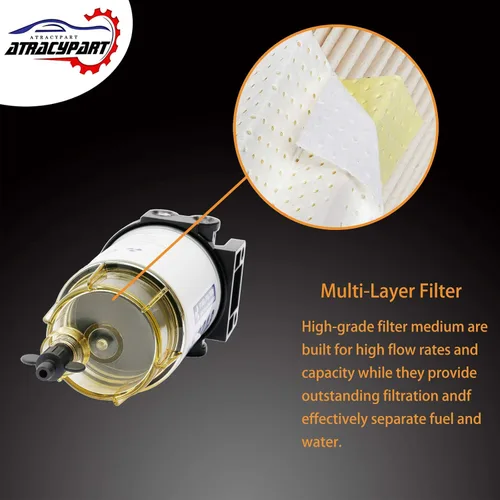 Miniatura 4 de Filtro de combustible separador de agua de repuesto para motor fuera de borda marino Mercury con accesorios de púa de 3/8" x 1/4" NPT. Reemplaza #
