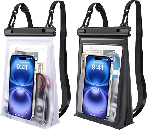 PEDVSTY Paquete de 2 bolsas flotantes grandes impermeables para teléfono [con tira de sellado], bolsa flotante a prueba de agua para playa,