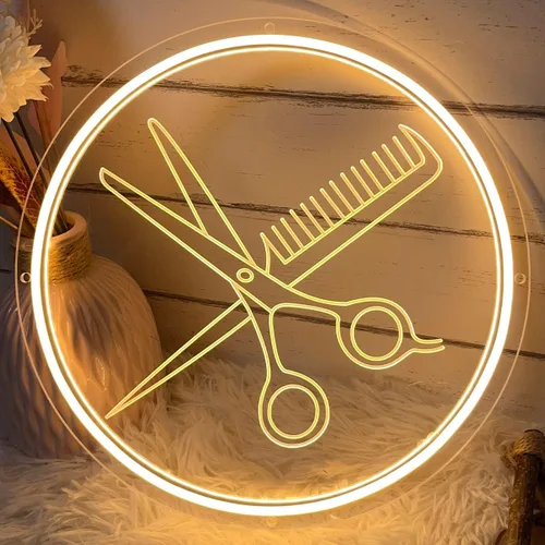 Miniatura 9 de Letrero de neón de tijeras para negocios, brillo ajustable, para fiestas, bares, salones, tiendas, tiendas, hotel, decoración de pared con cadena