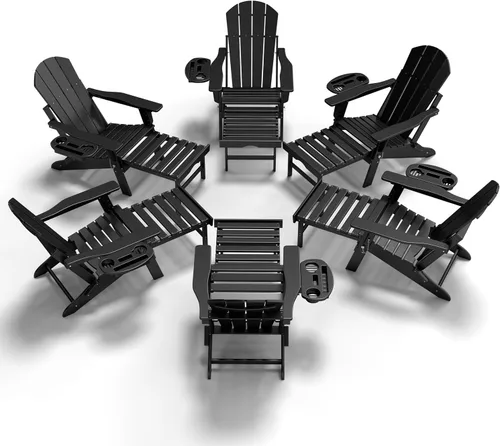 Miniatura 10 de NAVINE Silla Adirondack ajustable con reposapiés retráctil, Silla Adirondack plegable de HDPE con portavasos, Silla Adirondack para todo el tiempo