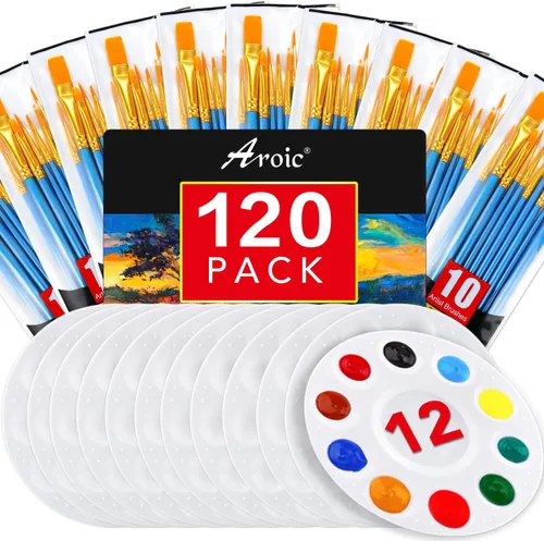 Miniatura 7 de Juego de paleta de pinceles de pintura, con 6 paquetes de 60 pinceles y 6 paletas, cabezal de pincel de nailon, adecuado para acuarela al óleo