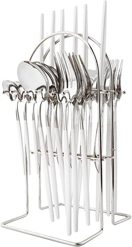 Miniatura 10 de Juego de cubiertos básicos de 24 piezas con un soporte para cubiertos, acero inoxidable 18/0 acabado espejo, cuchillo, tenedor, cucharilla, juego