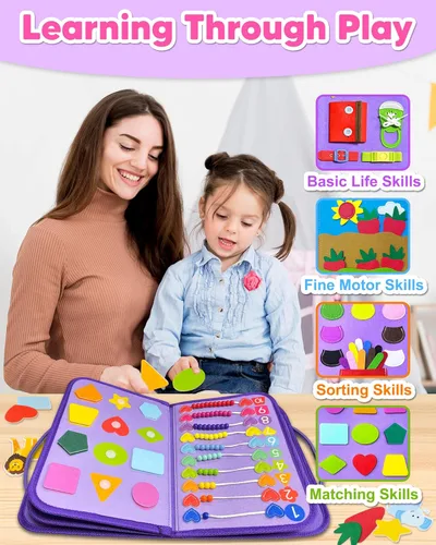 Miniatura 5 de Exorany Tablero Ocupado Juguetes Montessori para Niños Pequeños Niño Niña Regalos de Cumpleaños, Libro Ocupado Juguetes de Aprendizaje Sensorial