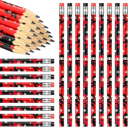 Nezyo 24 lápices ninja para niños, lápices de recuerdos de fiesta Ninja con borrador, decoraciones de fiesta de cumpleaños para San Valentín, regalo