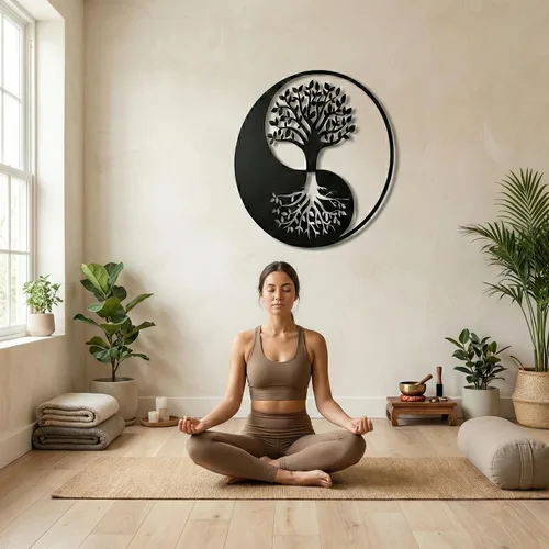 Miniatura 7 de DEKADRON Arte de pared de metal, árbol de la vida, decoración de Yin Yang, decoración de pared, decoración de interiores, colgantes de pared