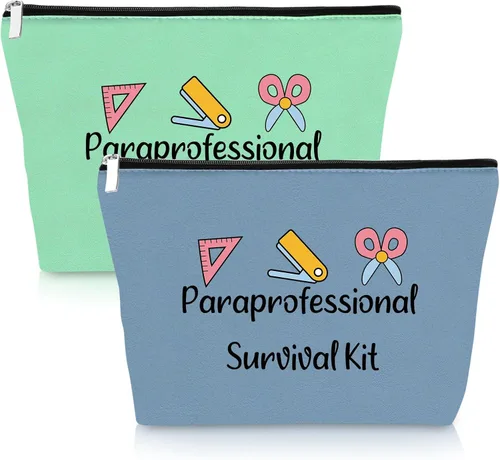 Miniatura 10 de Paraprofessional - 2 bolsas de maquillaje para regalo de agradecimiento para paraeducador, profesor, asistente, 2 piezas, bolsa de cosméticos, día
