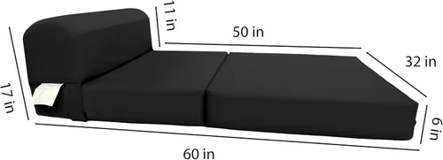 Miniatura 6 de D&D Futon Furniture. Cama plegable de espuma para silla, sofá estudio, colchón de espuma plegable para invitados (6 x 32 x 70 pulgadas, negro)