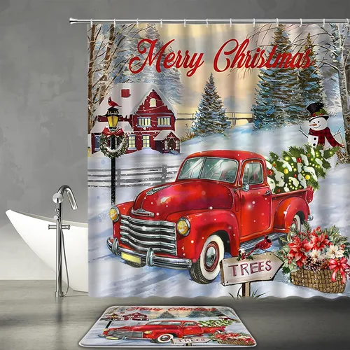 Miniatura 25 de Cortina de ducha de ciervos de Navidad, bosque nevado, ciervos, granja, renos, naturaleza, nevado, paisaje, tela, juego de cortinas de baño