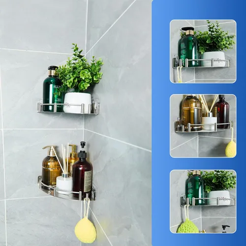 Miniatura 8 de Estante de ducha (1 unidad), acero inoxidable 304, moldeado integrado, alta capacidad de peso, estantes de baño montados en la pared con adhesivo