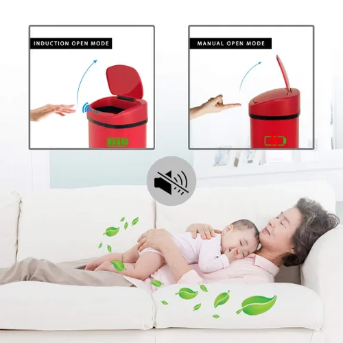 Miniatura 5 de Dkeli Basurero para cocina, baño, dormitorio, hogar, oficina, automático, sin tacto, de alta capacidad, con tapa, acero inoxidable cepillado, cubo
