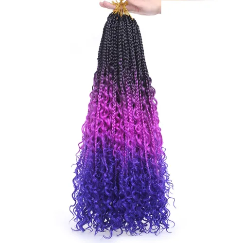 Miniatura 25 de COOKOO Cabello de Trenzas de Caja Bohemias de Ganchillo de 8 Pulgadas para Mujeres Negras, Paquete de 8, Cabello Sintético de Trenzas de Caja