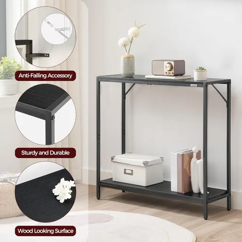 Miniatura 7 de MAHANCRIS Mesa consola, mesa de entrada de 2 niveles, detrás de la mesa del sofá, estilo industrial, resistente y estable, para sala de estar