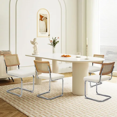 Miniatura 10 de KROFEM Juego de 2 sillas de comedor, sillas modernas de ratán para la cocina, diseño moderno de mediados de siglo, estructura de cromo pulido, Negro